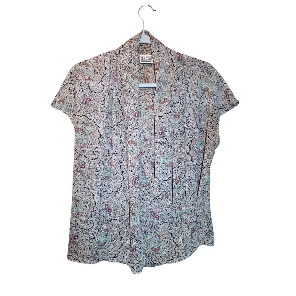 Vintage Le Caviar faux wrap cap sleeved blouse. Medium.